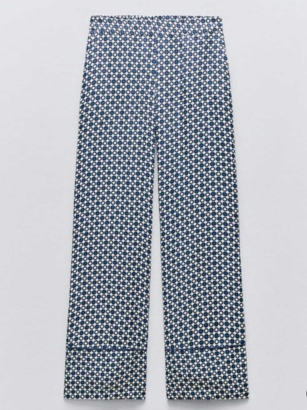 Zara Navy and White Printed Wide-Leg Pants